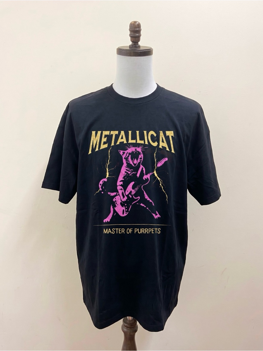 Heavy Metal Cat Guitar Purrpets Rock Band Humor Black T-Shirt